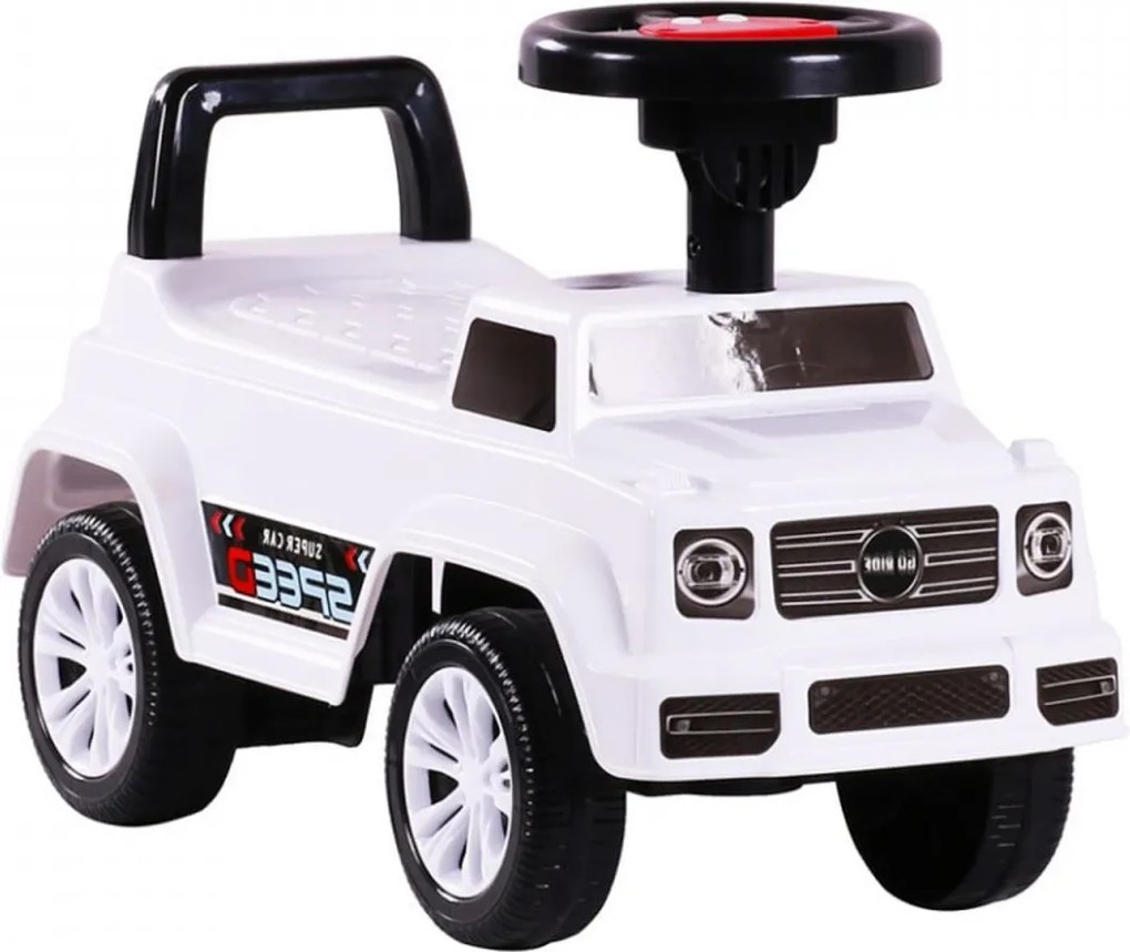 Masinuta cu Functie de Trotineta Fara Pedale Pentru Copii NOVOKIDS™ Speedy , Maxim 25 Kg, Cu Melodii si Sunete, Spatar de Protectie si Volan, ALB
