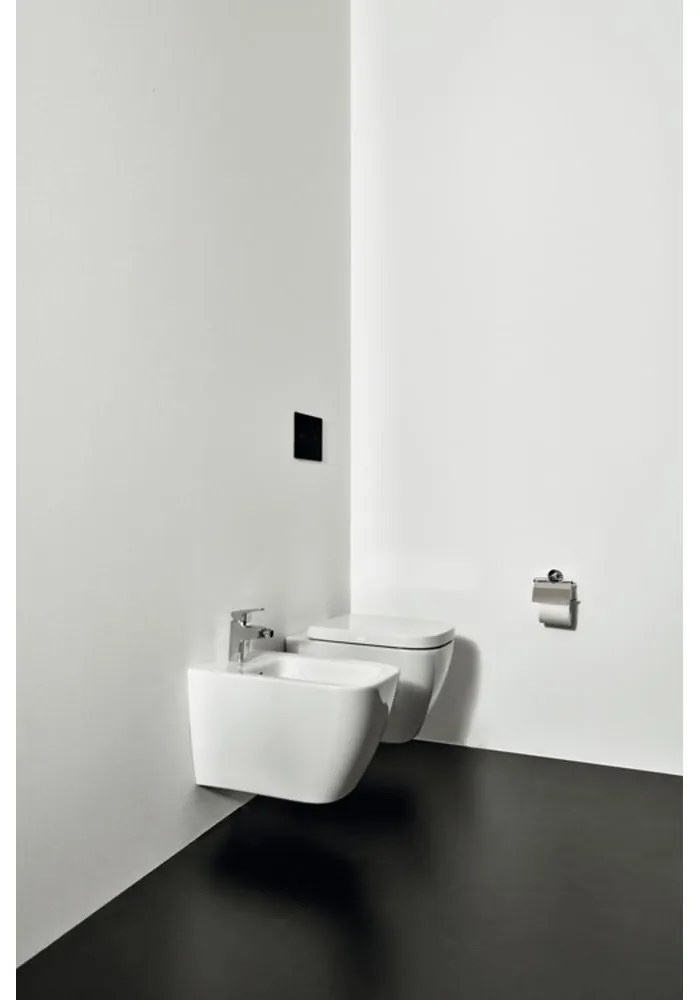 Bideu suspendat, 355x480 cm, cu preaplin, orificiu pentru baterie, alb