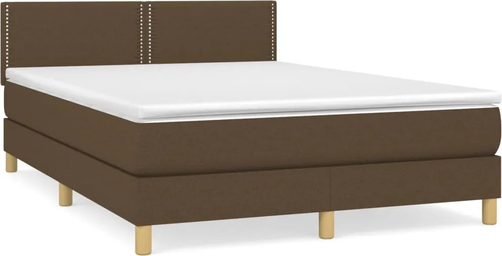 vidaXL Pat box spring cu saltea, maro închis, 140x200 cm, textil