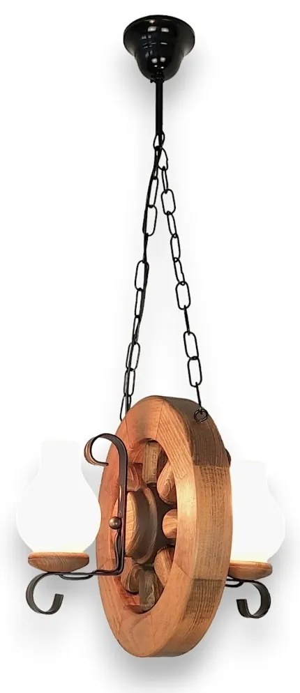 Candelabru rustic fabricat manual din lemn diam.30cm, 2 brate Roata WOOD-RO-SP2D30