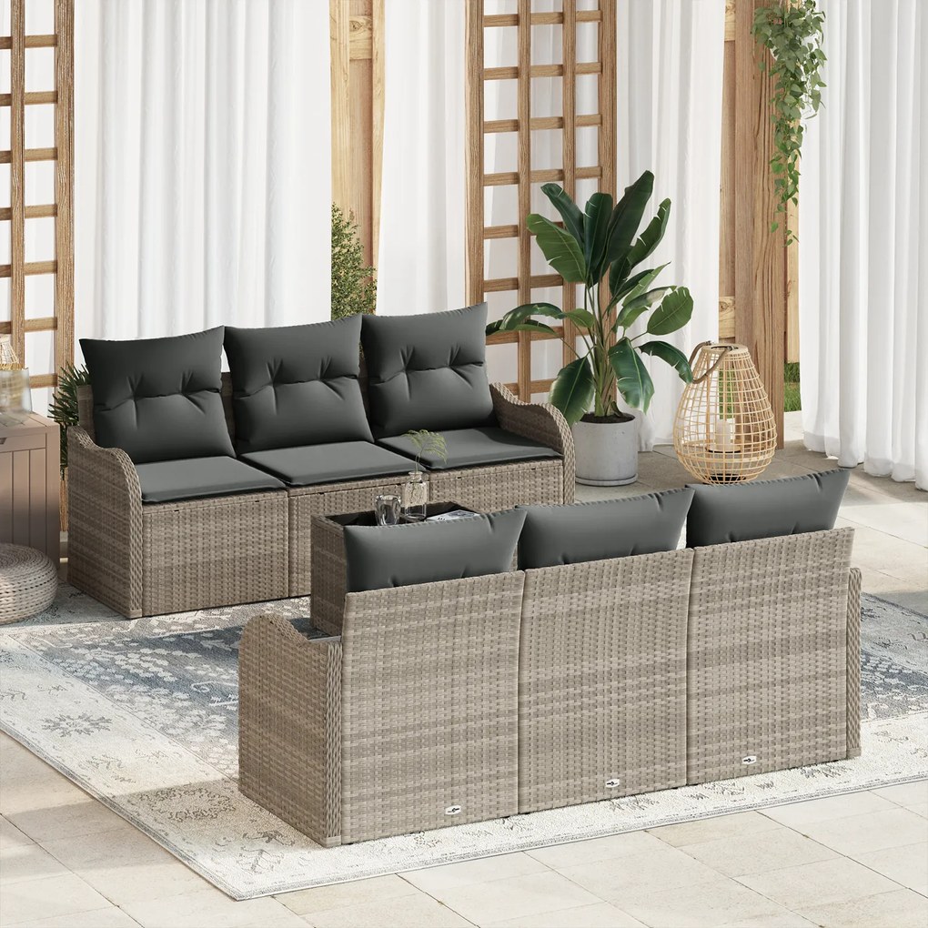 vidaXL Set de canapele pentru grădină cu pernă 7 pcs Gri deschis