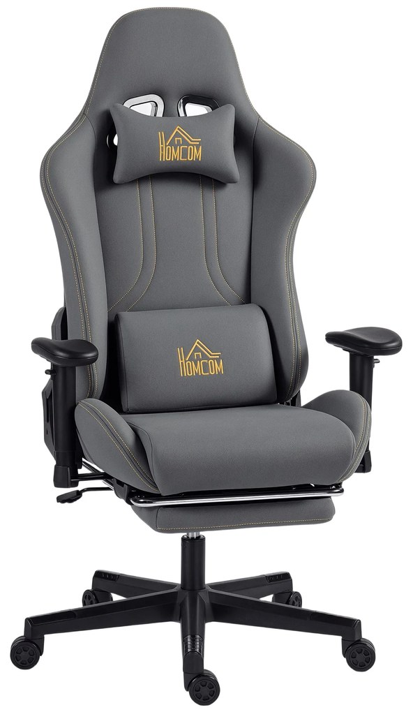 HOMCOM Scaun gaming ergonomic, fotoliu gamer cu cotiere 3D, spătar înclinabil, înălțime reglabilă, 72x76x132cm, gri | Aosom Romania