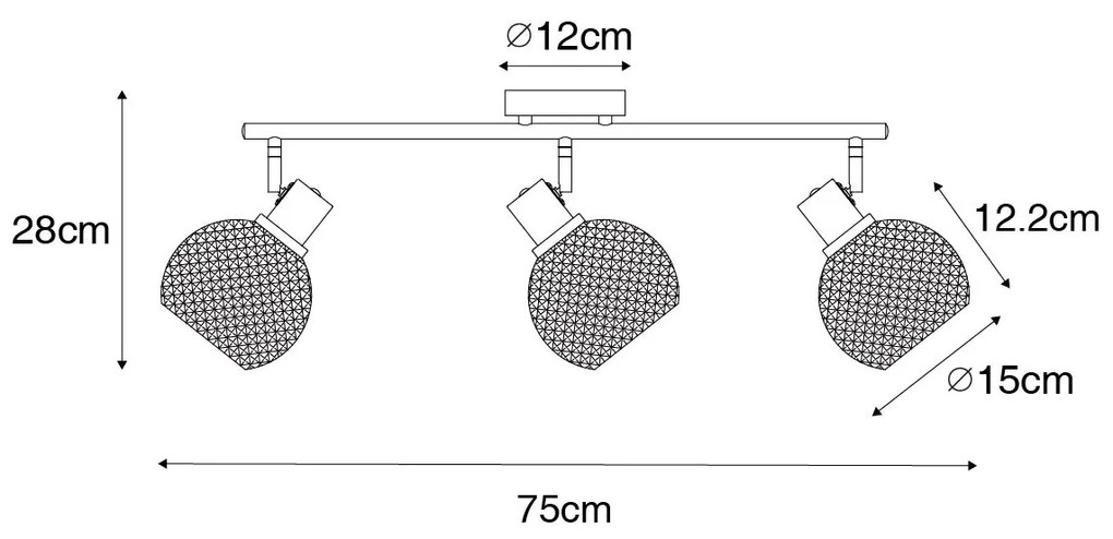 Spot de design negru cu sticlă fumurie cu 3 lumini - Chico