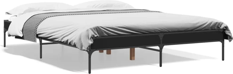vidaXL Cadru de pat, negru, 150x200 cm, lemn prelucrat și metal