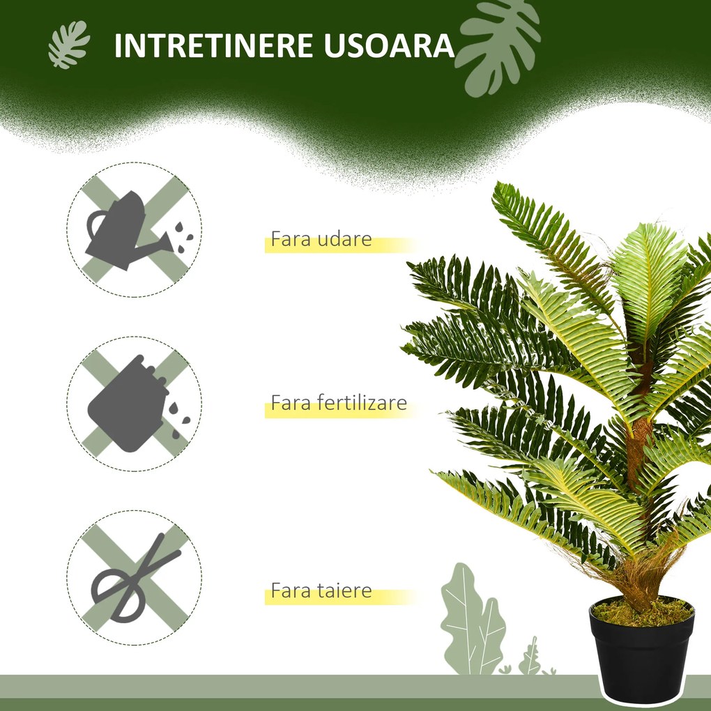 HOMCOM Plantă Artificială de Palmă cu 18 Frunze și Vas Inclus pentru Interior, Înălțime 85 cm, Verde | Aosom Romania