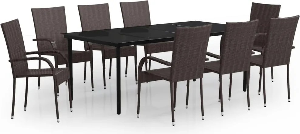 vidaXL Set mobilier de grădină, 9 piese, maro și negru
