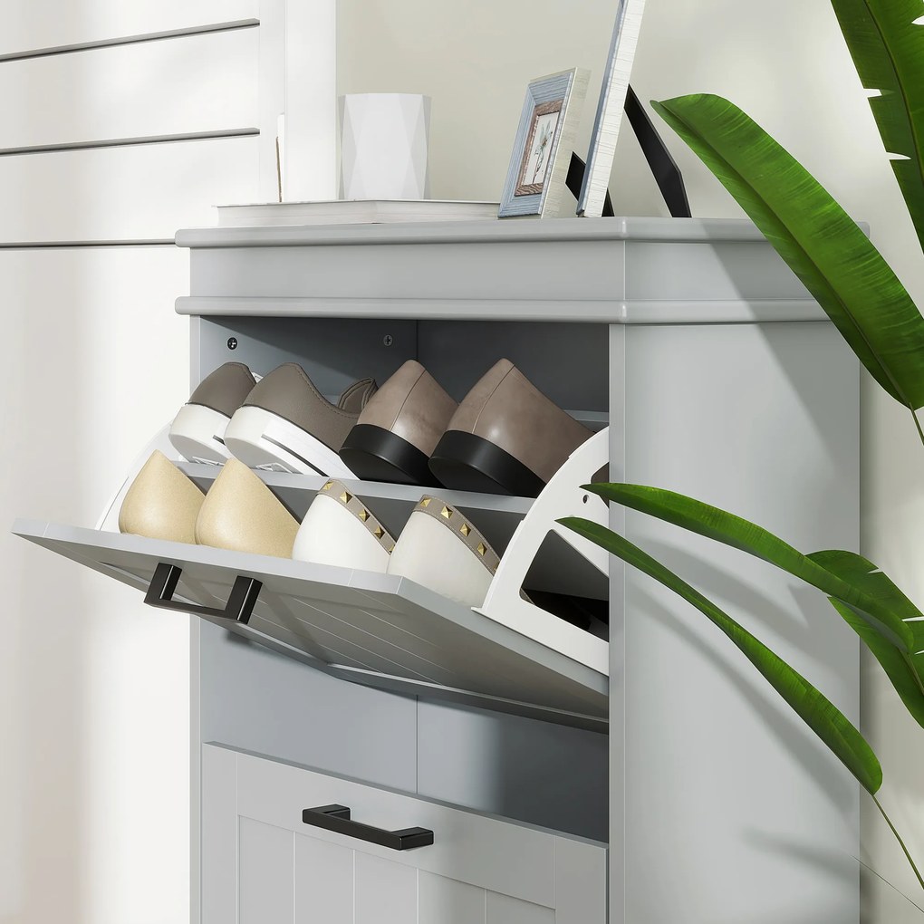 HOMCOM Mobilier pentru depozitare a pantofilor, 2 uși rabatabile, rafturi reglabile, pentru intrare, coridor, 54 x 24 x 82,5 cm, gri | Aosom Romania