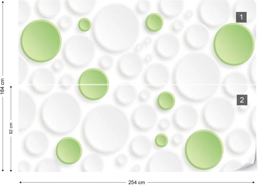 Fototapet GLIX - 3D Green And White Circles + adeziv GRATUIT Tapet nețesute - 254x184 cm