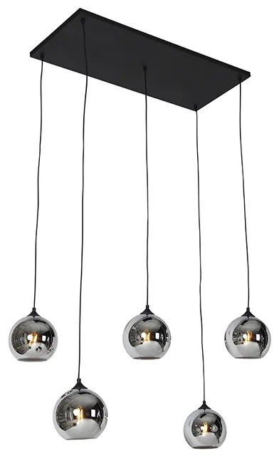Lampă suspendată Art Deco neagră cu sticlă fumurie cu 5 lumini - Wallace