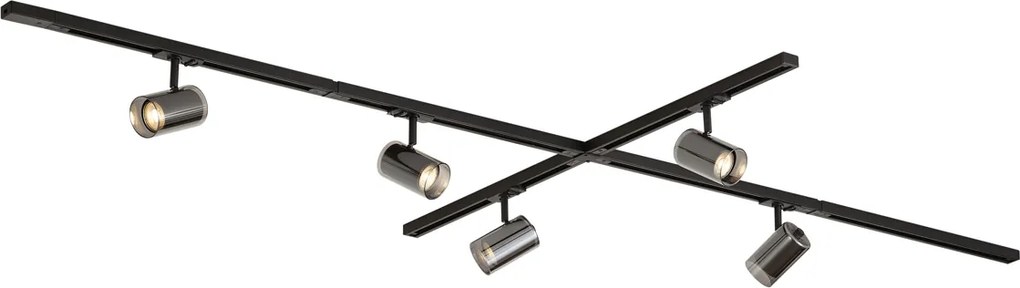Sistem de iluminat pe șină modern negru cu 5 spoturi monofazate - Iconic Lloyd