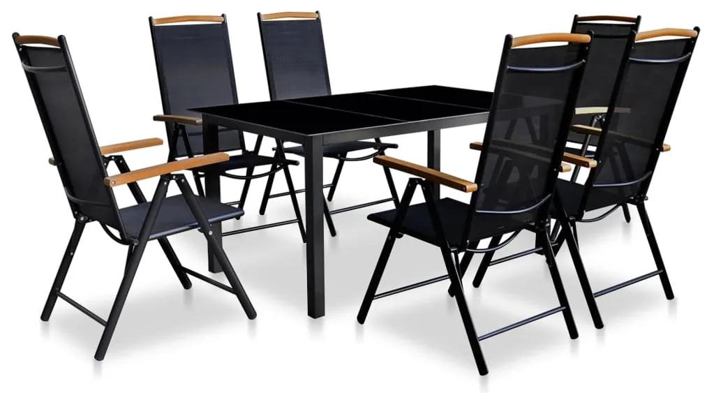41734 vidaXL Set mobilier de exterior pliabil, 7 piese, aluminiu, negru