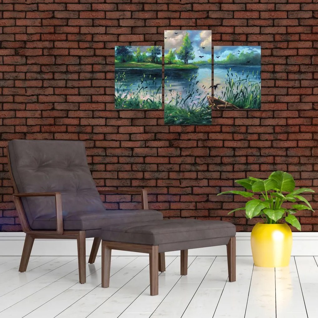 Tablou- Pictură în ulei, seară de vară lângă lac (90x60 cm)