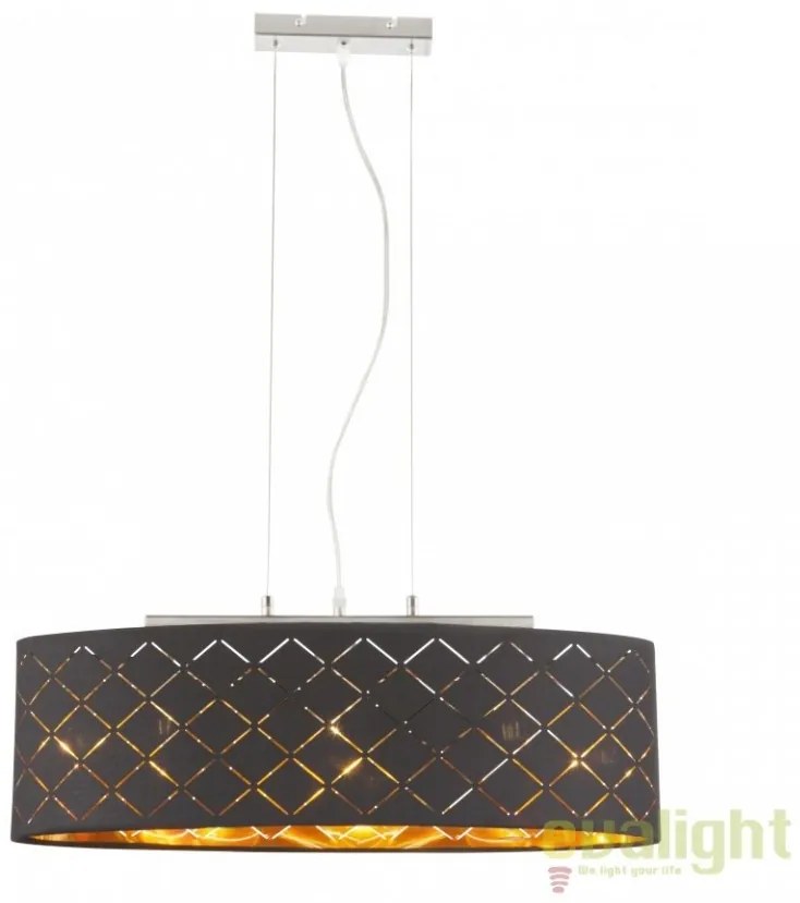 Lustra ovala eleganta cu abajur din tesatura negru cu auriu, CLARKE 65x25cm 15229H2 GL