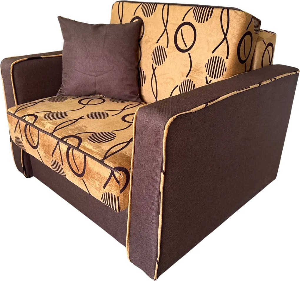 Fotoliu SAMY NEXT extensibil, cu lada de depozitare, stofa maro, cadru metalic, 103x100x92 Stofa, Maro + Bej