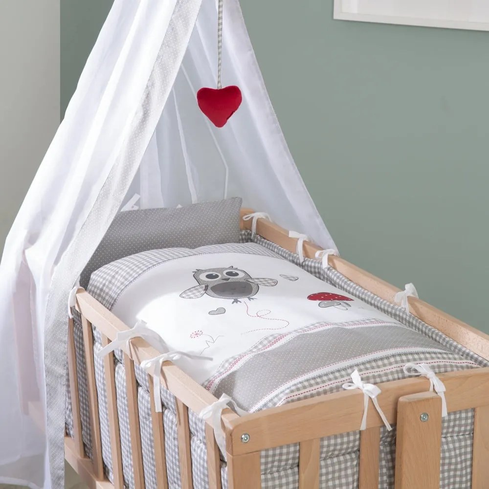 Pătuț leagăn în culoare naturală din lemn de fag cu roți/cu baldachin 40x90 cm Adam and Owl – Roba