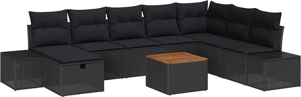 vidaXL Set de canapele pentru grădină cu pernă 9 pcs Negru Rattan poli