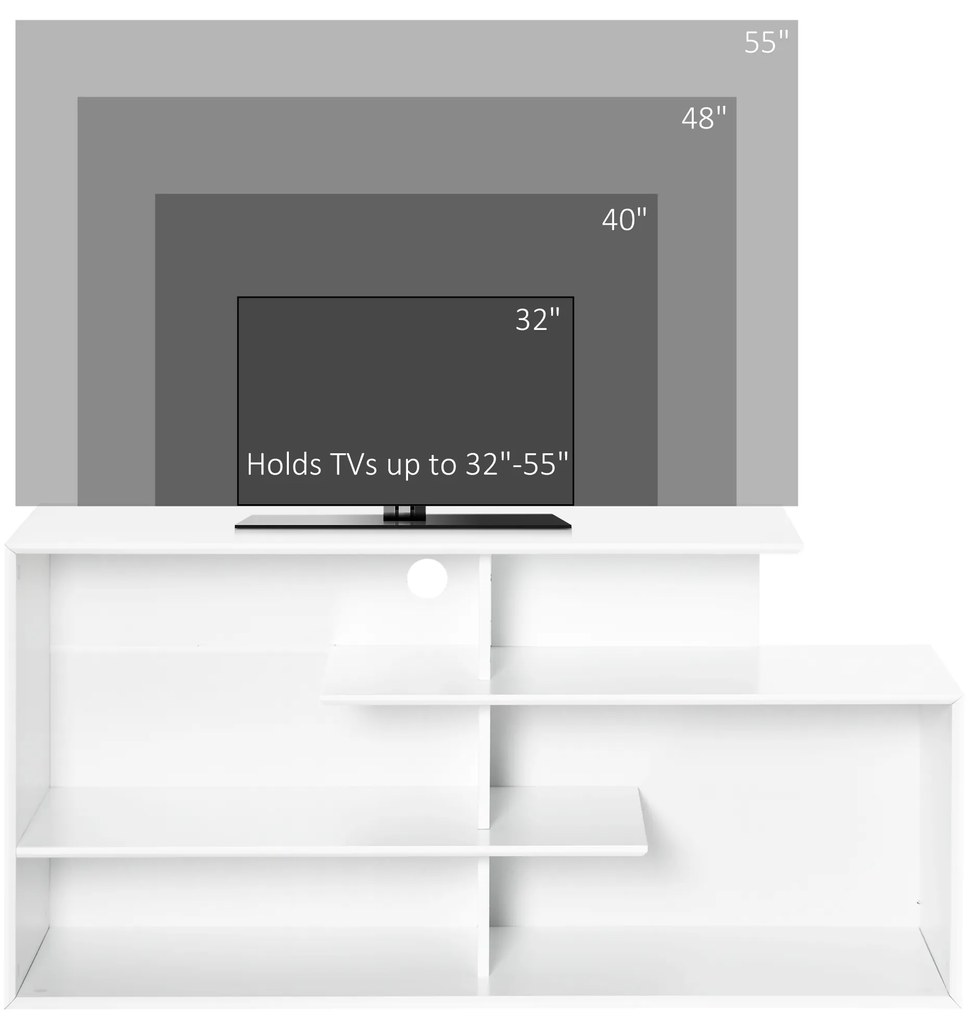 Comoda HOMCOM pentru TV de 32"-55" cu rafturi deschise din MDF pentru living si dormitor, 120x40x60cm, Alb | Aosom RO