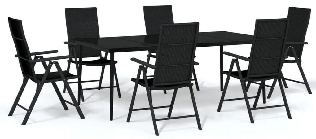 Set de mobilier pentru gradina, 7 piese, negru Lungime masa 200 cm, 7
