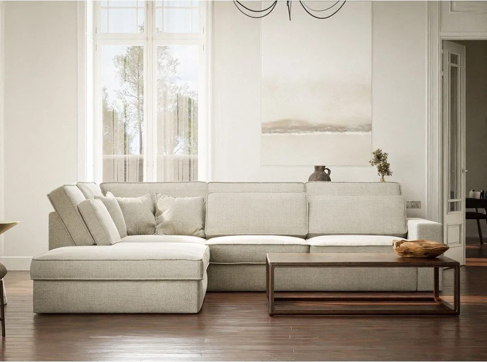 Colțar grej cu tapițerie din chenille (cu colț pe partea stângă/în formă de ”L”) Kirou – Maison de Rêve