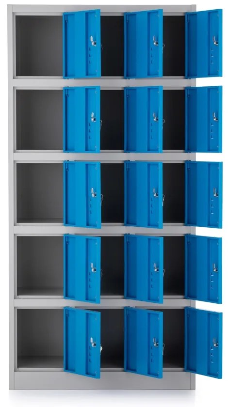 Dulap metalic - 15 cutii, 90 x 40 x 185 cm, broasca cilindrica, albastru - ral 5012
