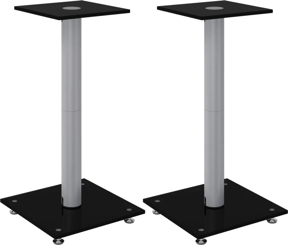 vidaXL Suport difuzor 2 buc, negru/argintiu, sticlă securizată 1 stâlp