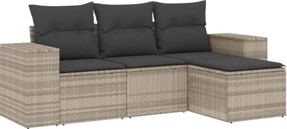 vidaXL Set canapea de grădină cu perne, 4 piese, gri deschis poliratan