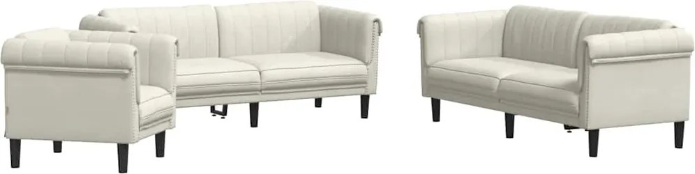 vidaXL Set de canapele, 3 piese, crem, catifea