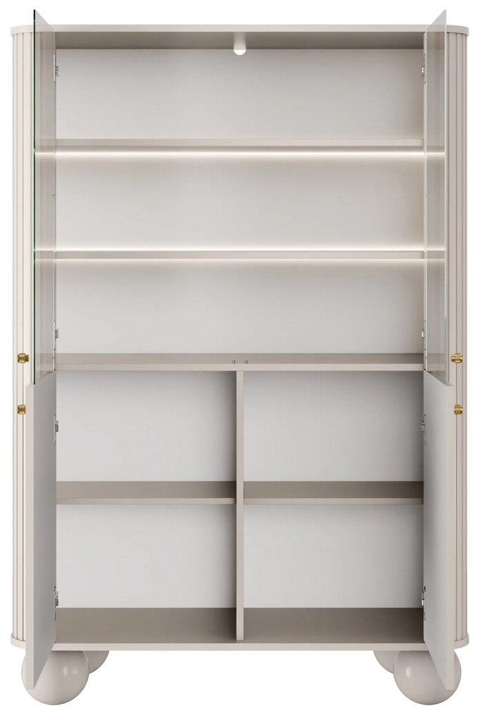 Vitrină cu patru uși Vesper 103 cm - cașmir / mânere aurii / picioare sferice