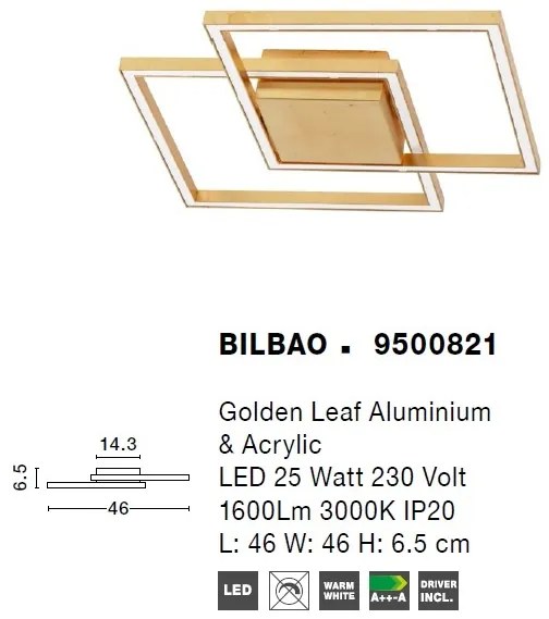 Lustra LED aplicata design modern geometric BILBAO 25W aurie NVL-9500821