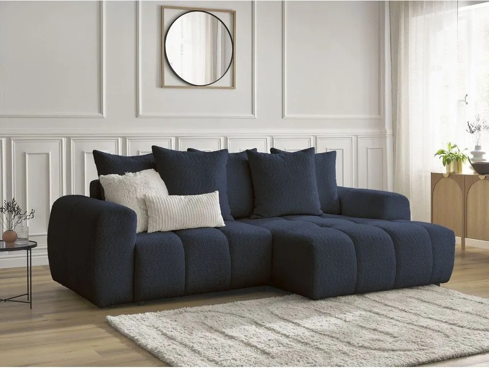 Colțar albastru extensibil/cu spațiu de depozitare cu tapițerie din țesătură bouclé (cu colț pe partea dreaptă/cu șezlong) Roxelane – Bobochic Paris