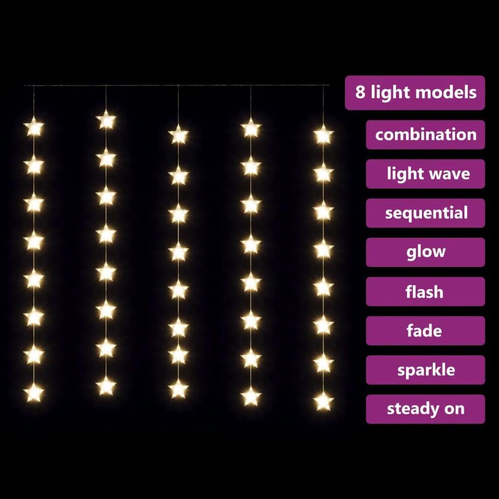Instalatie lumini tip perdea stele 200 LED alb cald 8 functii 1, Alb cald, 200