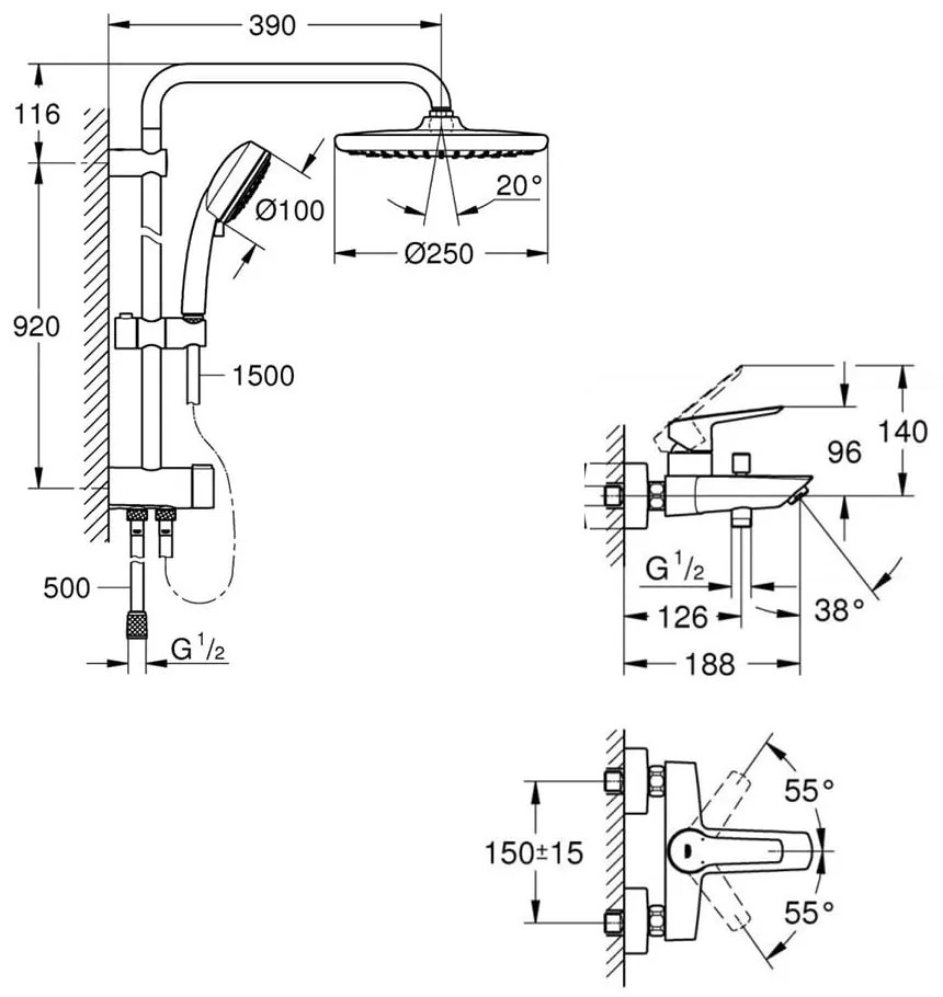 Coloana dus Grohe Tempesta 250+baterie cada Start ( 24206002,26675000 )