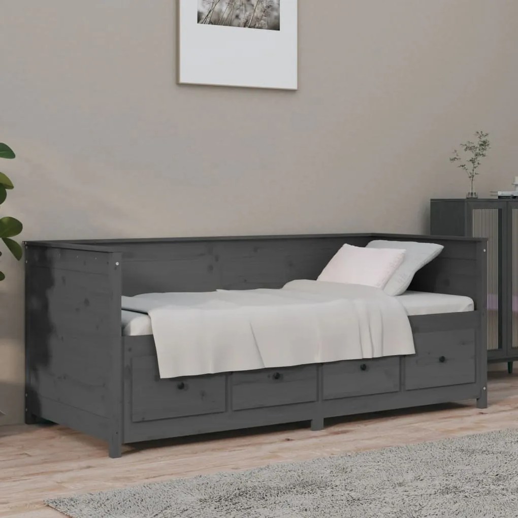 820918 vidaXL Pat de zi, gri, 75x190 cm, lemn masiv de pin