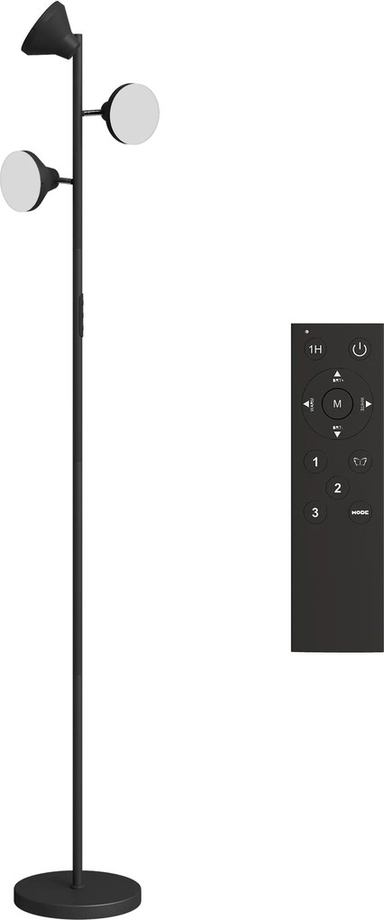 HOMCOM Lampă de Podea cu 3 Capete Reglabile Independent Φ25x170 cm Negru | Aosom Romania