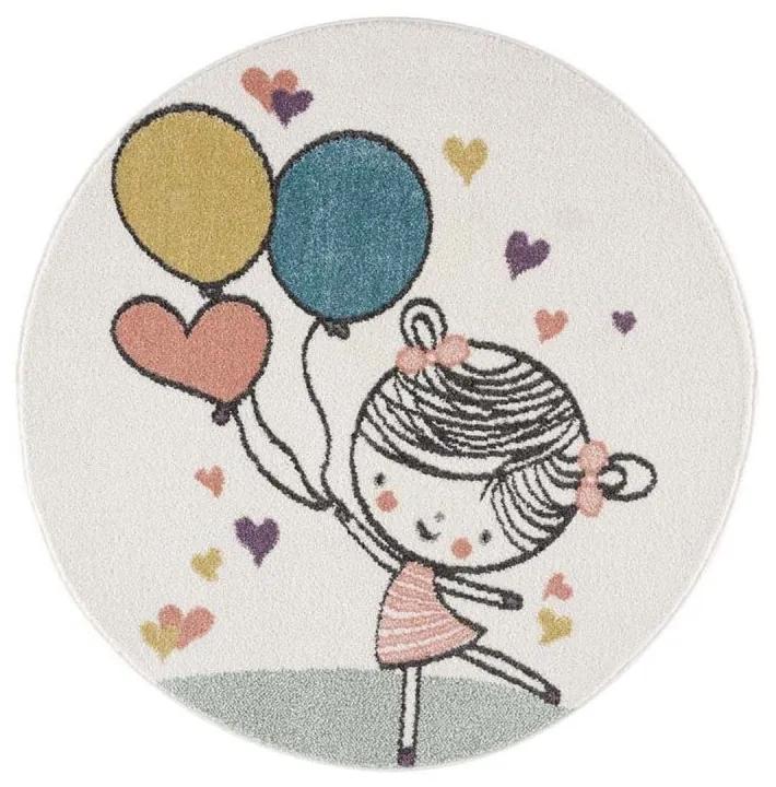 Covor rotund drăguţ cu fetiţă cu baloane, pentru bebeluşi