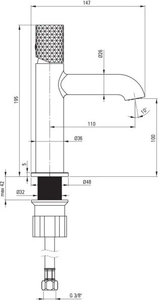 🚰 Baterie pentru chiuvetă SILIA HEXA – Finisaj oțel șlefuit – Cod BHS_F20M