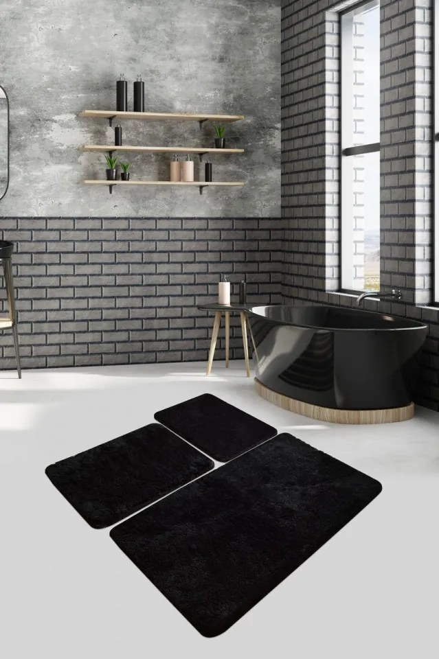 Set 3 Covorase de Baie Havai, Acrilic, Negru