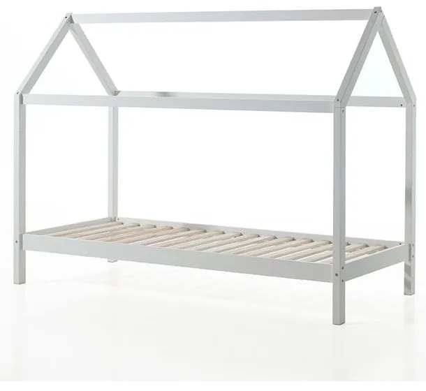 Pat pentru copii alb de tip casă/cu extensie suplimentară din lemn masiv de pin cu spațiu de depozitare 90x200 cm DALLAS – Vipack