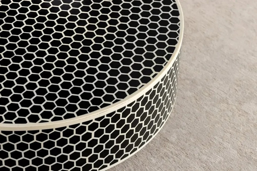 Masuta de cafea rotunda, Mozaic incrustat, Alb-Negru, HARMONY NATURE 60cm