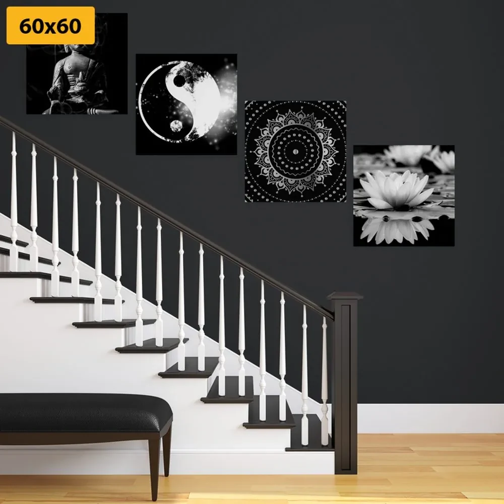Set tablouri Feng Shui în design alb-negru