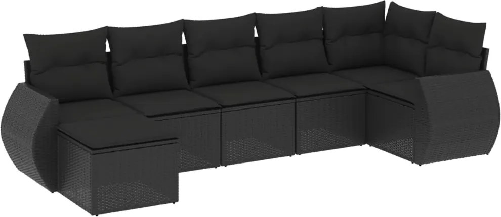 vidaXL Set canapele de grădină cu perne, 7 piese, negru, poliratan