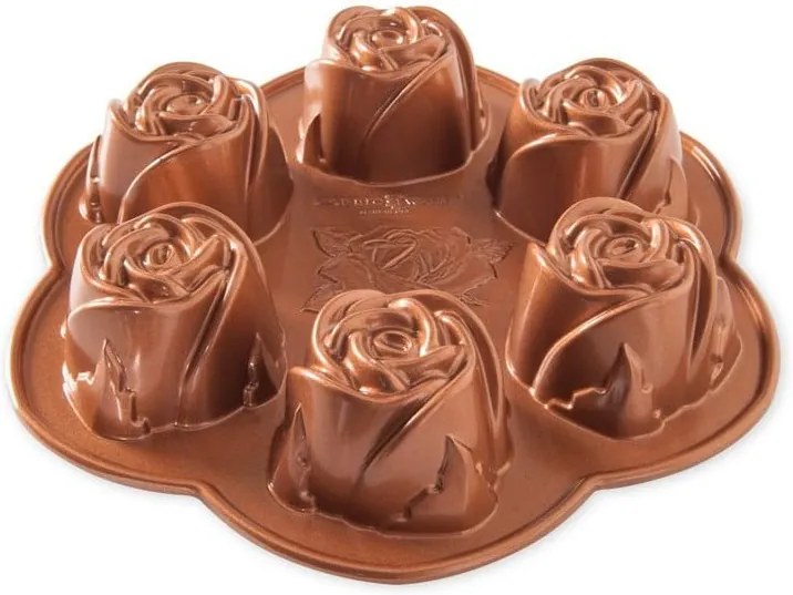 Formă pentru 6 mini-prăjituri Nordic Ware Rose, 0,54 l, auriu