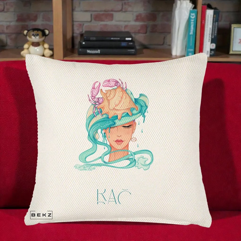 Perna Personalizata Zodie Rac, 40x40 cm, Crem Reliefat, Husa Detasabila, Perna Inclusa, BEKZ®