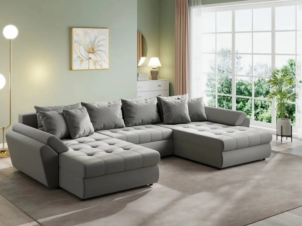 Colțar extensibil dumonde cu ladă de depozitare si sezut confortabil din spuma high-density, Loana U Royal Grey 355x185 cm