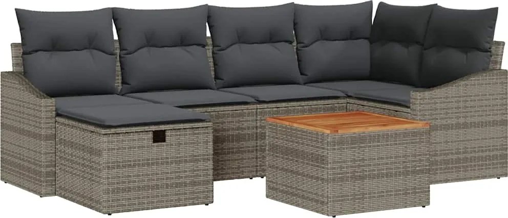 vidaXL Set de canapele pentru grădină cu pernă 7 pcs Gri Rattan poli
