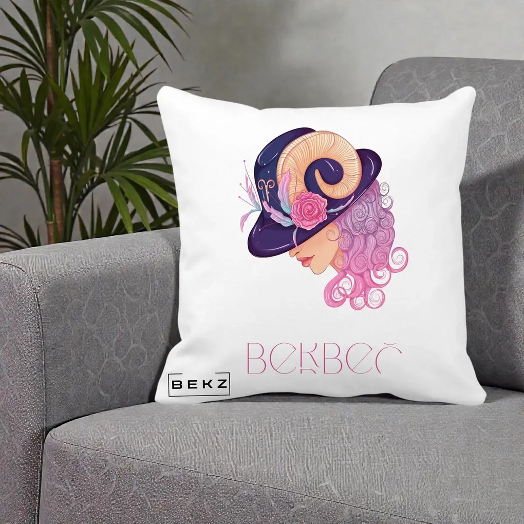 Perna Personalizata Zodie Berbec, 40x40 cm, Alba Mata, Husa Detasabila, Perna Inclusa, BEKZ®