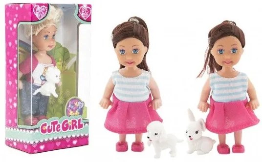 Păpușă articulată din plastic de 12cm cu animale de companie