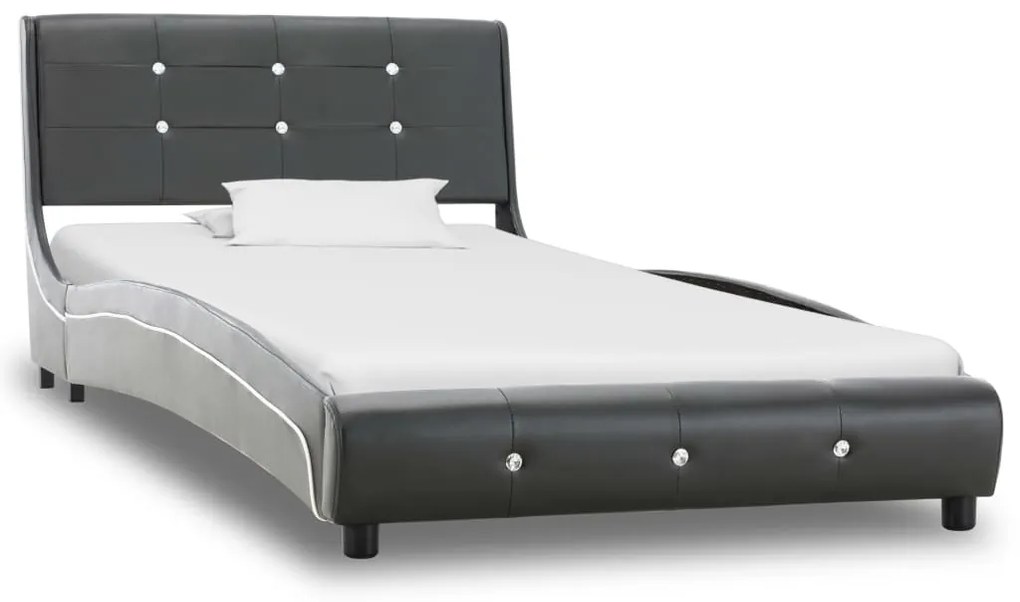 277579 vidaXL Pat cu saltea, gri, 90 x 200 cm, piele ecologică