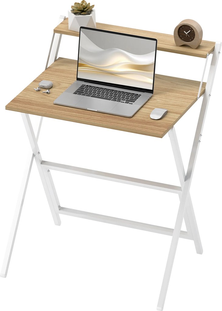 HOMCOM Birou pliabil 65,5 x 45 cm cu etajeră de depozitare pentru dormitor, spații mici, lemn natural | Aosom Romania