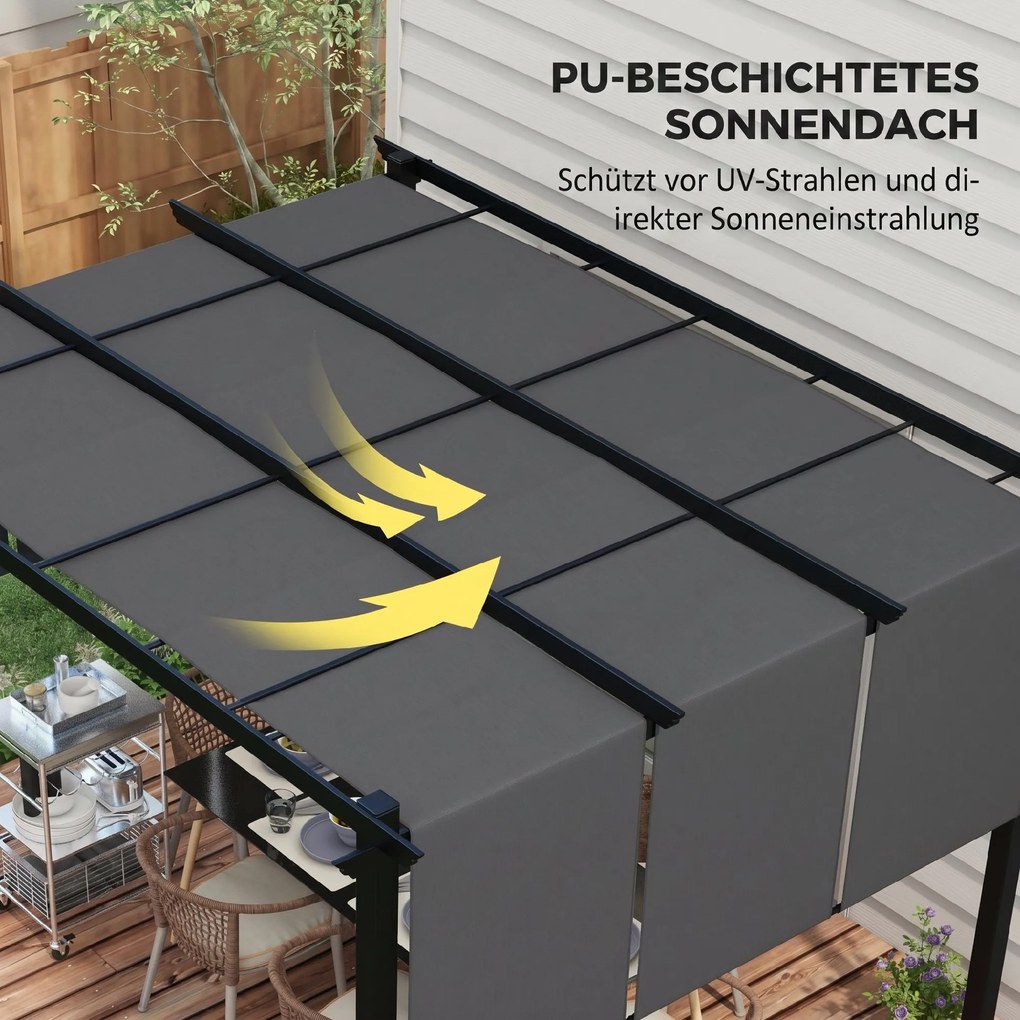 Outsunny Pergola de Exterior de 3 x 3,5 m cu Copertina Retractabila, Foisor de Gradina, Umbrar pentru Veranda, Terasa, Gri Inchis